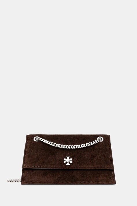 Шкіряна сумочка Tory Burch Kira Turnlock Suede колір коричневий 169176.200