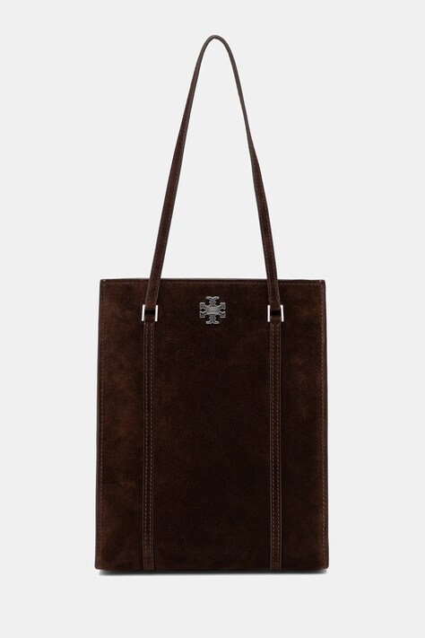 Tory Burch torebka zamszowa Kira Turnlock Suede kolor brązowy 169180.200