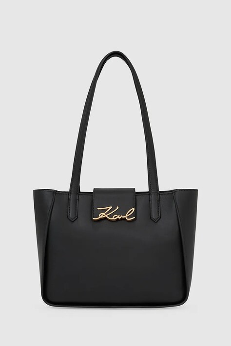 Δερμάτινη τσάντα Karl Lagerfeld χρώμα: μαύρο, A4W30066