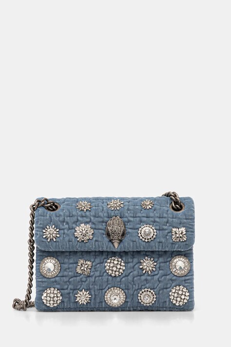 Kurt Geiger London torebka welurowa VELVET MINI KENSINGTON kolor niebieski 5018382789