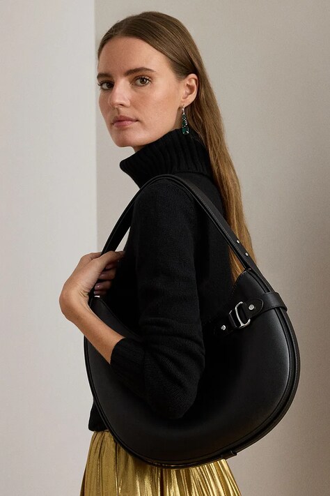 Kožená kabelka Lauren Ralph Lauren černá barva, 431980156