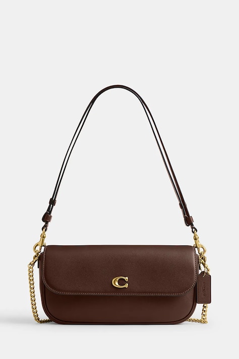 Kožená kabelka Coach Brook Flap Chain Bag hnedá farba, CAN90