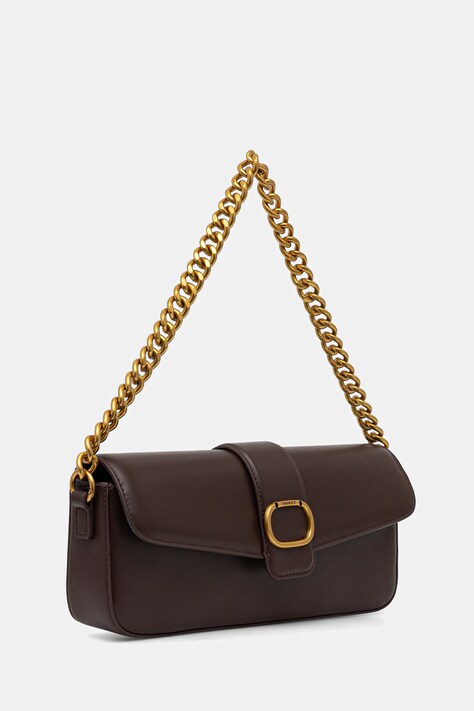 Δερμάτινη τσάντα Twinset χρώμα: καφέ, 252TD836A