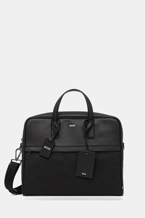 BOSS torba na laptopa skórzana kolor czarny 50548188