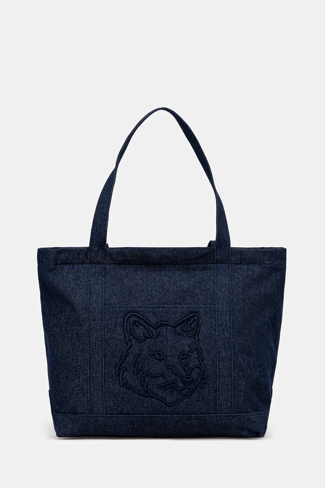 Maison Kitsuné torba jeansowa Fox Head Large Tote kolor granatowy LW05104WD4020