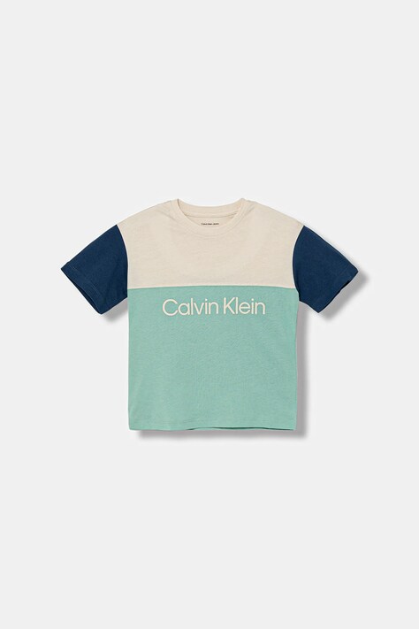 Calvin Klein Jeans t-shirt bawełniany dziecięcy kolor turkusowy z nadrukiem IB0IB02528