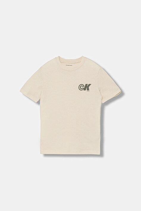 Calvin Klein Jeans t-shirt bawełniany dziecięcy kolor beżowy z nadrukiem IB0IB02544
