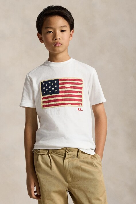 Polo Ralph Lauren t-shirt in cotone per bambini colore bianco con applicazione 323843794004