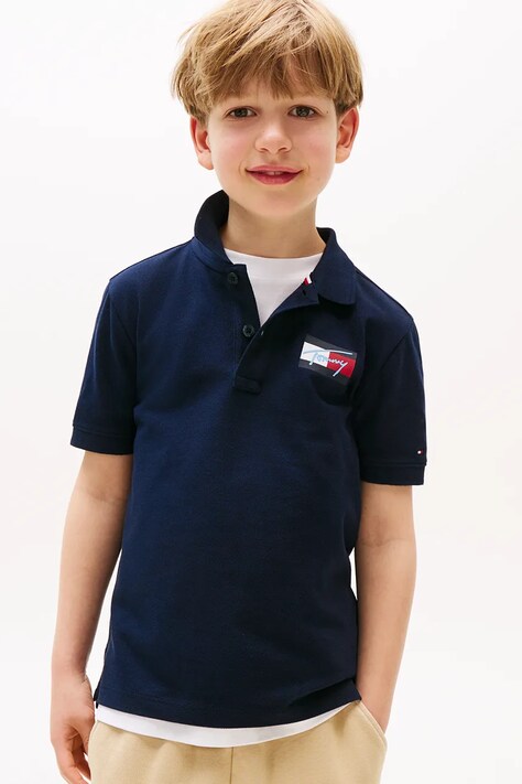 Tommy Hilfiger polo bawełniane dziecięce kolor granatowy gładki KB0KB09711