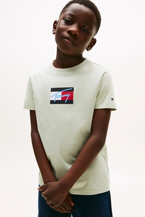Tommy Hilfiger t-shirt bawełniany dziecięcy kolor beżowy z nadrukiem KB0KB09725