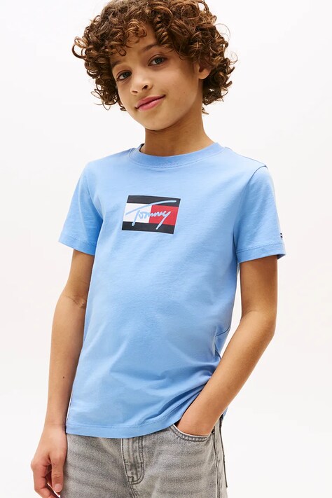 Tommy Hilfiger t-shirt bawełniany dziecięcy kolor niebieski z nadrukiem KB0KB09725