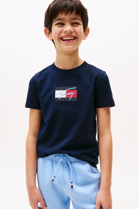 Детская хлопковая футболка Tommy Hilfiger цвет синий с принтом KB0KB09725