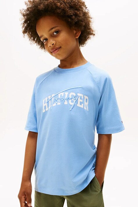Tommy Hilfiger t-shirt bawełniany dziecięcy kolor niebieski z nadrukiem KB0KB09726