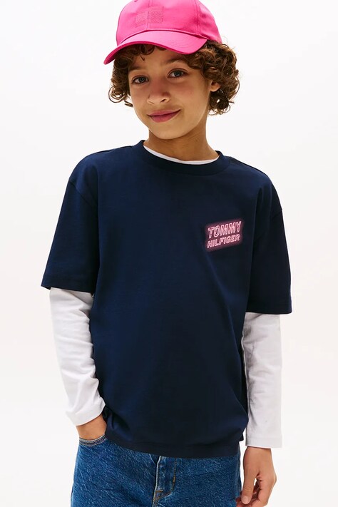 Tommy Hilfiger tricou de bumbac pentru copii culoarea bleumarin, cu imprimeu, KB0KB09849