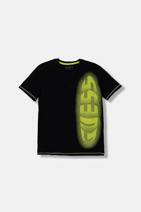 Guess t-shirt bawełniany dziecięcy kolor czarny z nadrukiem L5YI03 K8HM4