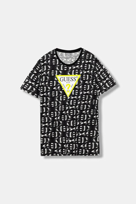 Guess t-shirt bawełniany dziecięcy kolor czarny wzorzysty L5YI05 K8HM4