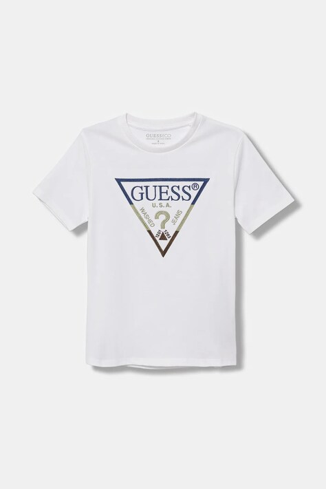 Guess t-shirt bawełniany dziecięcy kolor biały z aplikacją L5YI07 K8HM4