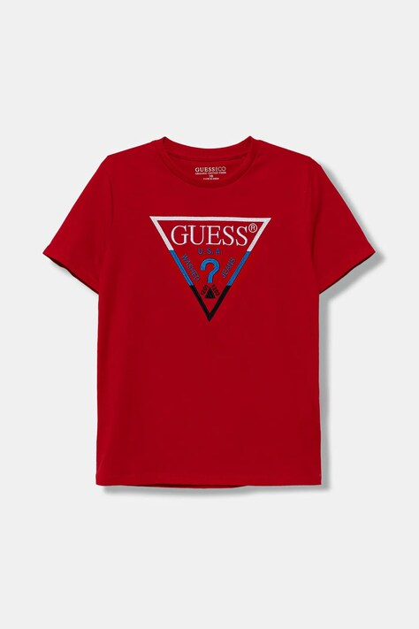 Guess t-shirt bawełniany dziecięcy kolor czerwony z aplikacją L5YI07 K8HM4
