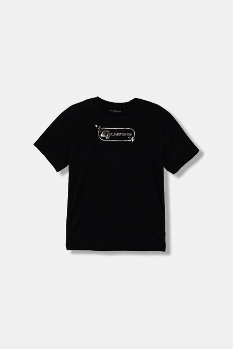 Guess t-shirt bawełniany dziecięcy kolor czarny z nadrukiem L5YI08 K8HM4