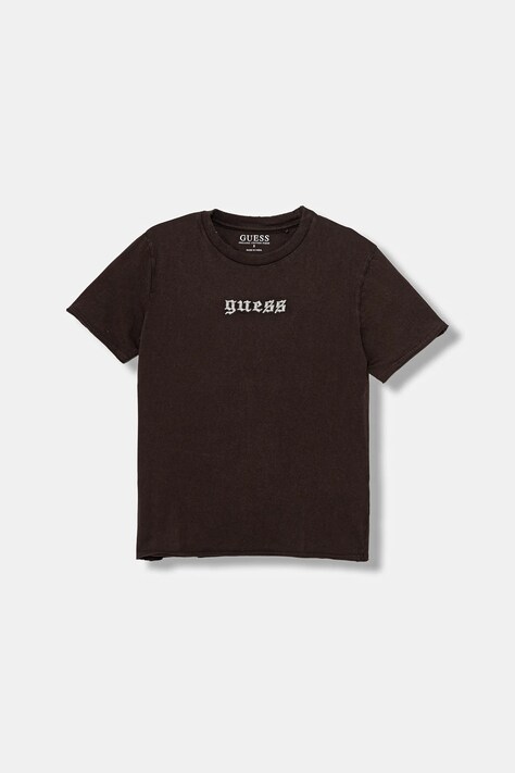 Guess t-shirt bawełniany dziecięcy kolor brązowy z aplikacją L5YI20 K8HM4