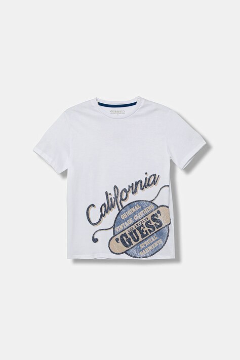 Guess t-shirt bawełniany dziecięcy kolor biały z nadrukiem L5YI28 K8HM4