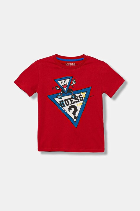 Guess t-shirt bawełniany dziecięcy kolor czerwony z nadrukiem N5YI00 K8HM4