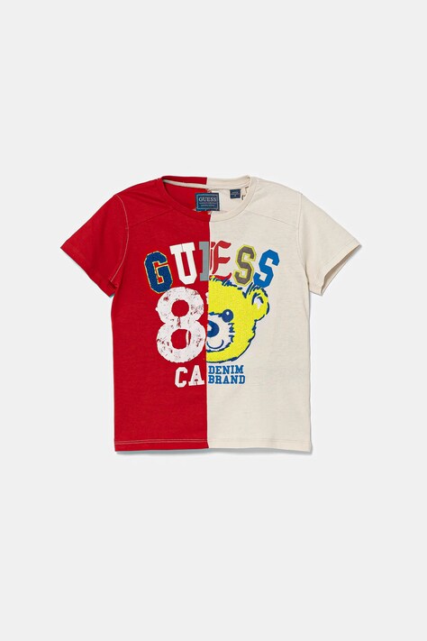 Guess t-shirt bawełniany dziecięcy kolor czerwony wzorzysty N5YI06 K8HM4