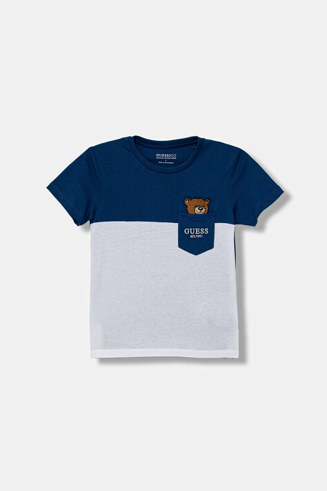 Guess t-shirt bawełniany dziecięcy kolor niebieski z aplikacją N5YI11 K8HM4