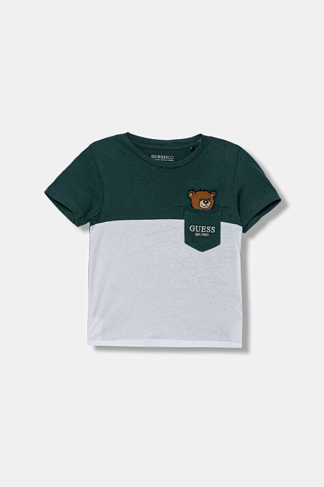 Guess t-shirt bawełniany dziecięcy kolor zielony z aplikacją N5YI11 K8HM4