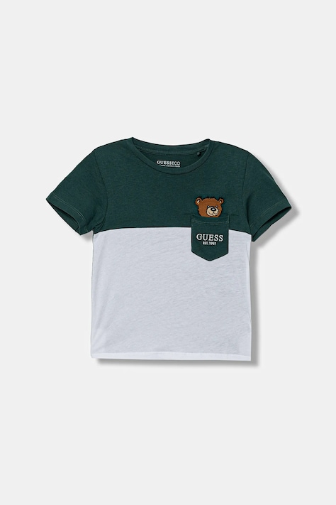 Guess t-shirt in cotone per bambini colore verde con applicazione N5YI11 K8HM4