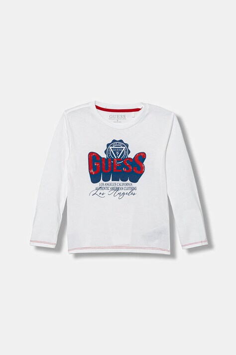 Guess longsleeve bawełniany dziecięcy kolor biały z nadrukiem N5YI13 K8HM0