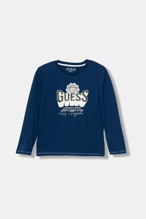 Guess longsleeve bawełniany dziecięcy kolor niebieski z nadrukiem N5YI13 K8HM0