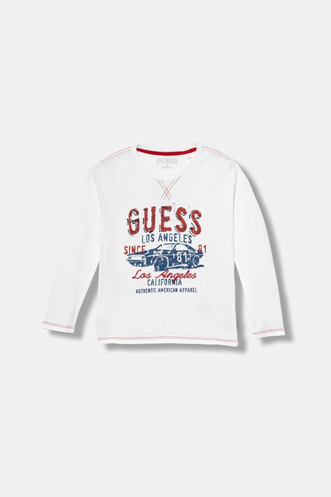 Guess longsleeve bawełniany dziecięcy kolor biały z nadrukiem N5YI18 K8HM0