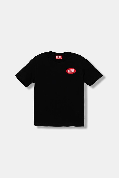 Otroška bombažna kratka majica Diesel TPATCH OVER T-SHIRT črna barva, J02469