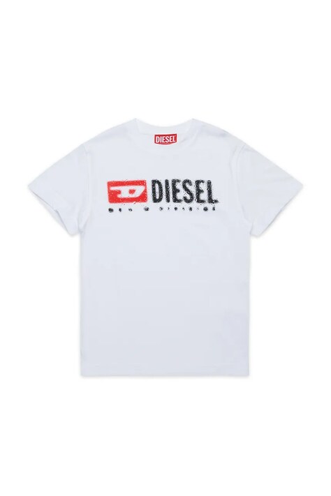 Diesel t-shirt bawełniany dziecięcy TADJUSTK14 T-SHIRT kolor biały z nadrukiem J02475