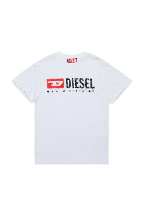 Дитяча бавовняна футболка Diesel TADJUSTK14 T-SHIRT колір білий з принтом J02475