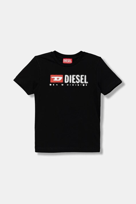Diesel t-shirt bawełniany dziecięcy TADJUSTK14 T-SHIRT kolor czarny z nadrukiem J02475