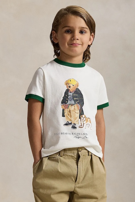 Polo Ralph Lauren tricou de bumbac pentru copii culoarea bej, cu imprimeu, 322979494001