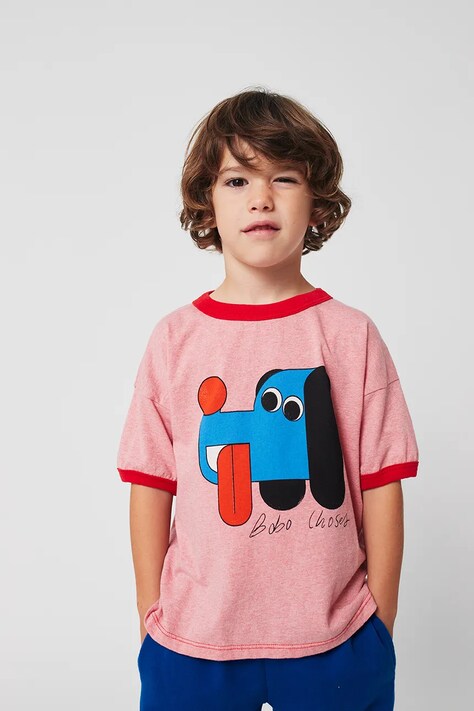 Bobo Choses tricou de bumbac pentru copii Doggy Mate culoarea roz, cu imprimeu, 225AC002