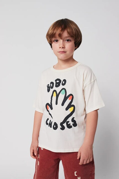 Bobo Choses tricou de bumbac pentru copii High Five culoarea alb, cu imprimeu, 225AC004