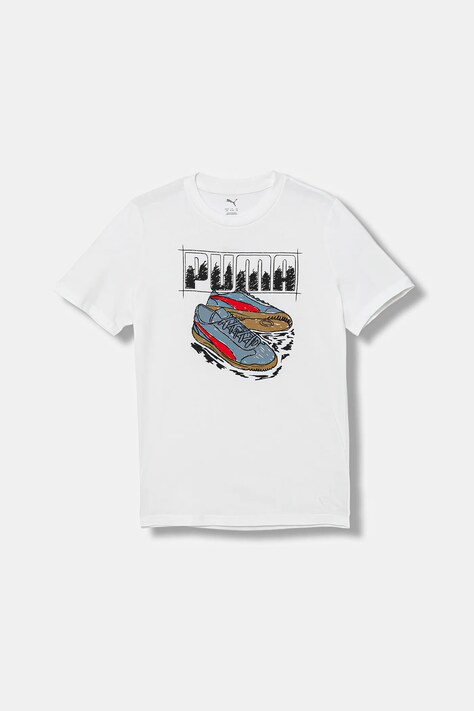 Puma t-shirt bawełniany dziecięcy GRAPHIC Sneaker Tee B kolor biały z nadrukiem 689939
