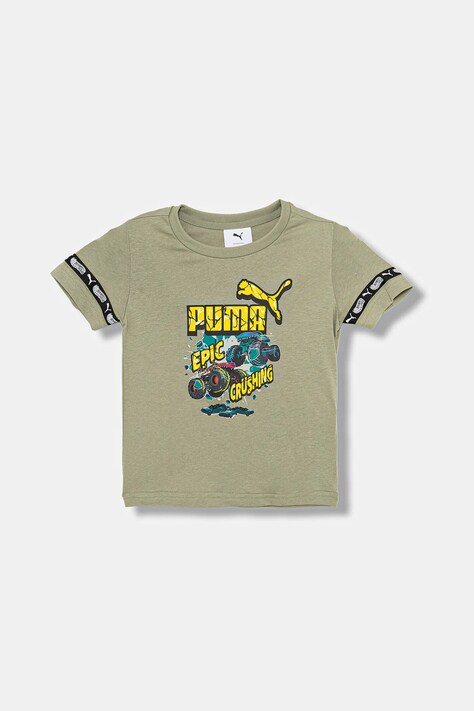 Puma t-shirt bawełniany dziecięcy PUMA X HOT WHEELS Graphic Tee kolor zielony z nadrukiem 632395