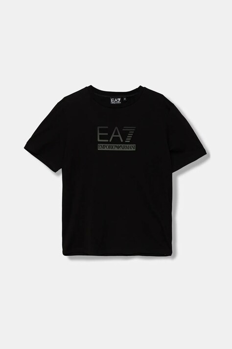 Παιδικό βαμβακερό μπλουζάκι EA7 Emporio Armani χρώμα: μαύρο, 7B000168 AF10375