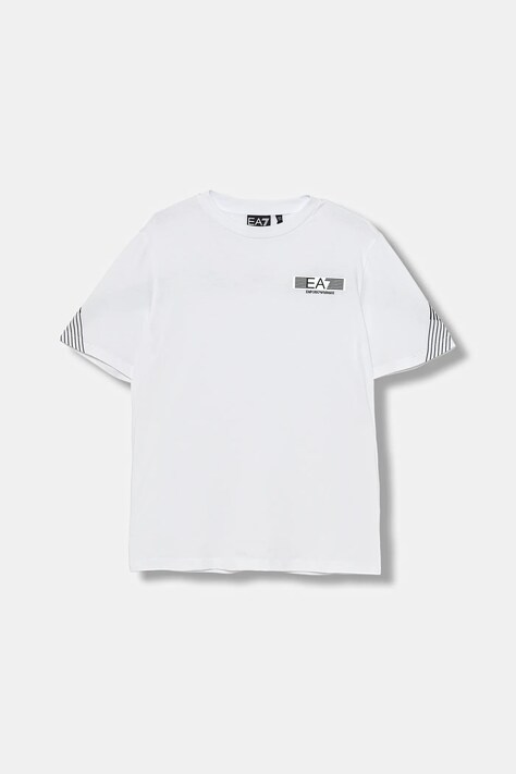 Dětské bavlněné tričko EA7 Emporio Armani bílá barva, s aplikací, 7B000183 AF10375