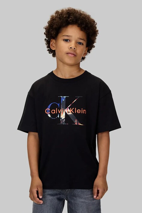 Детская хлопковая футболка Calvin Klein Jeans цвет чёрный с принтом IB0IB02581