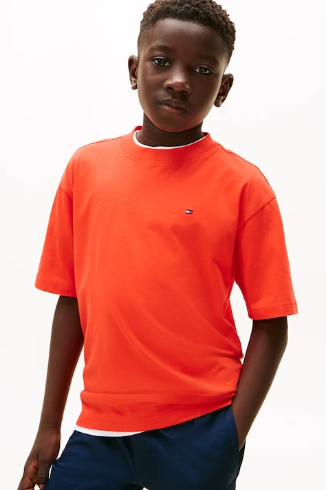 Tommy Hilfiger t-shirt bawełniany dziecięcy kolor pomarańczowy gładki KB0KB09646