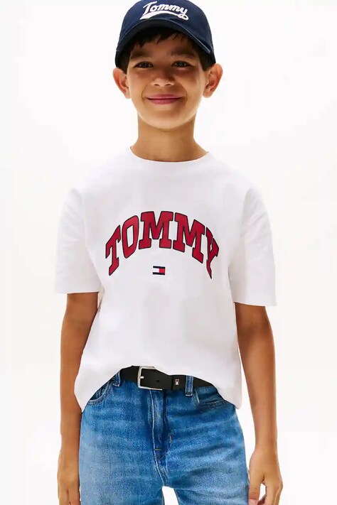 Дитяча бавовняна футболка Tommy Hilfiger колір білий з принтом KB0KB09939