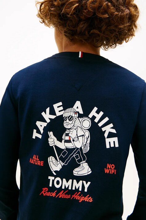 Tommy Hilfiger longsleeve bawełniany dziecięcy kolor granatowy z nadrukiem KB0KB09940