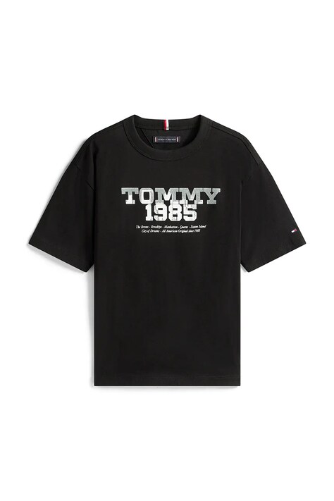 Tommy Hilfiger t-shirt bawełniany dziecięcy kolor czarny z nadrukiem KB0KB10087