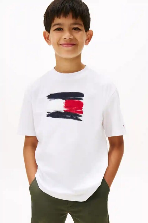 Tommy Hilfiger t-shirt bawełniany dziecięcy kolor biały z nadrukiem KB0KB10111